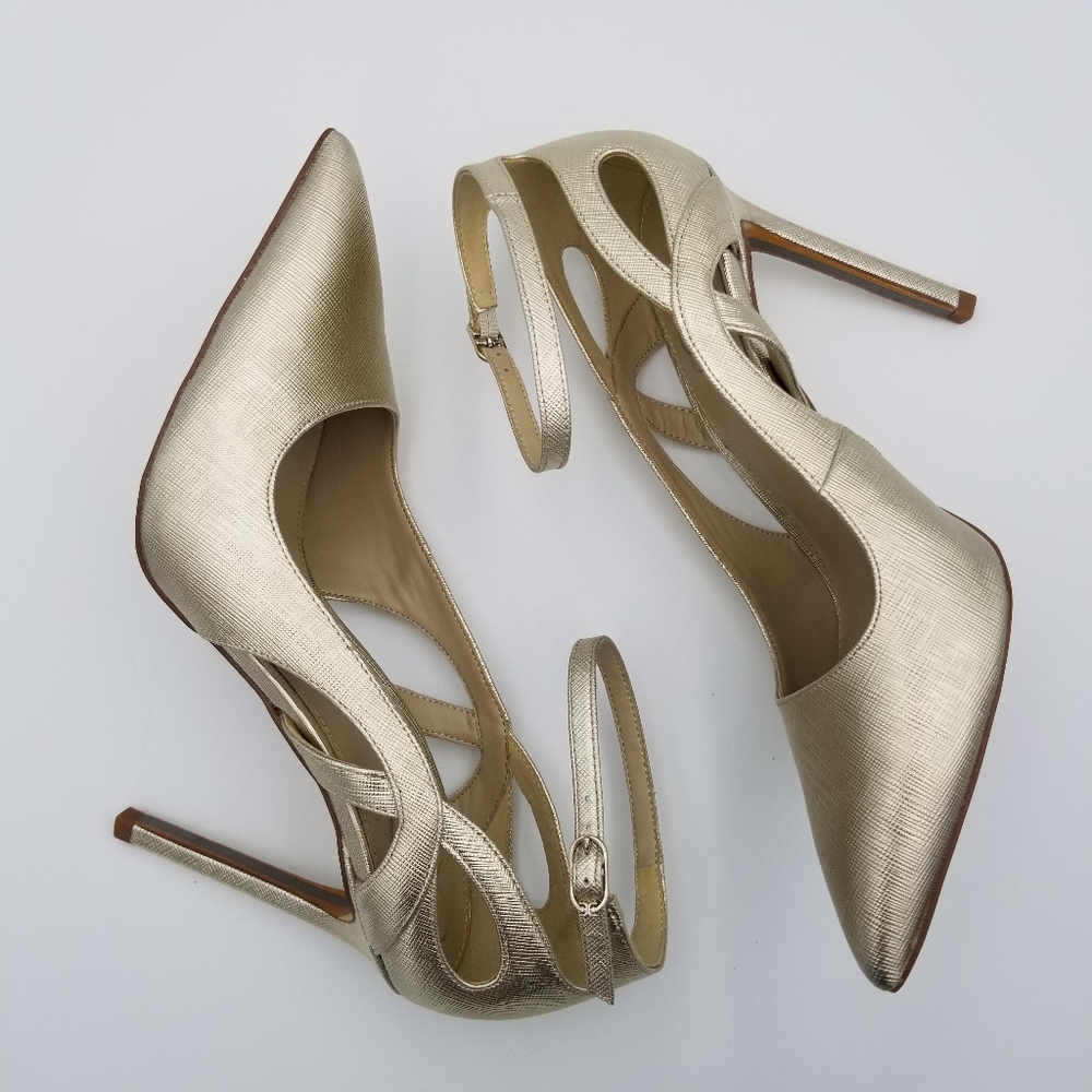 Sam Edelman Adelisa Ankle Strap Stiletto Heels, Gold Leaf, Women's Size 8.5 - Picture 15 of 16